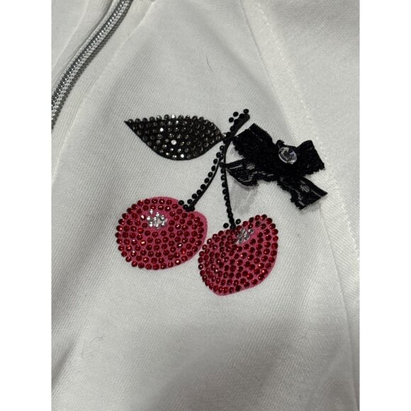 White Bjorn Lucky Girls Zip-Up Jacket With Cherry Embroidery & Smocked Waistband - Picture 3 of 4